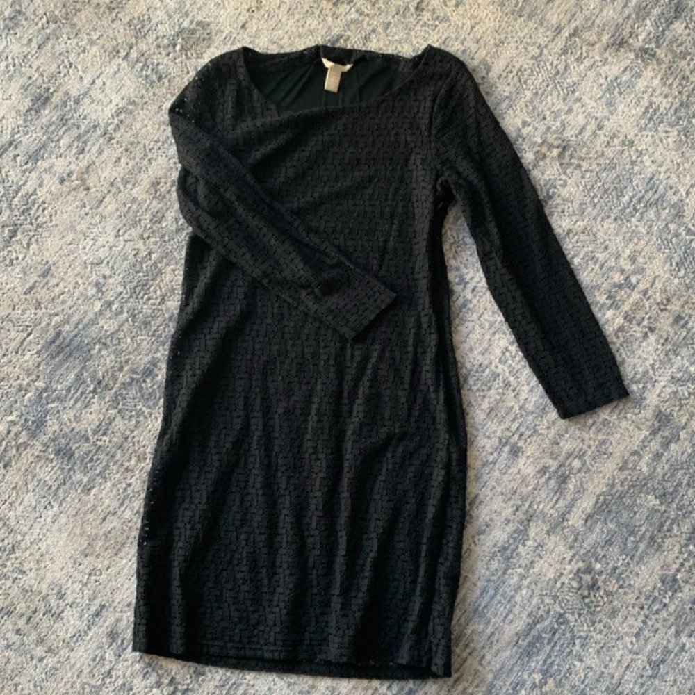 Black Dress with Geometric Lace Type pattern, Banana Republic, 12 Tall